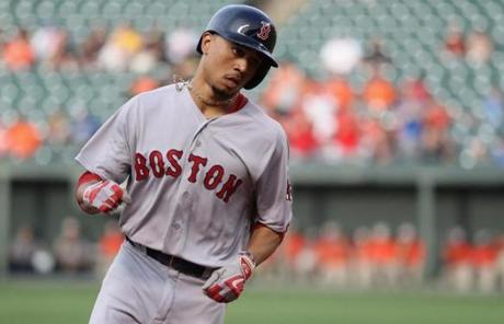 Mookie Betts? first home run of the game was a solo shot in the first inning.
