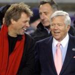 Jon Bon Jovi and Bob Kraft spoke on the sidelines during a game at Gillette Stadium.  Bon Jovi played for more than two hours at Kraft?s surprise birthday party Saturday.