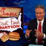 Former host Jon Stewart in a segment about fast food on ?The Daily Show.?