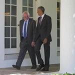 President Obama (right) walked with Senator Bernie Sanders down the colonnade of the White House Thursday morning.