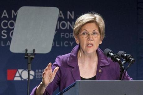 Sen. Elizabeth Warren speaks to the American Constitution Society National Convention in Washington on Thursday.
