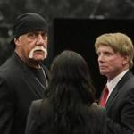 FILE - In this Monday, March 21, 2016, file photo, Hulk Hogan, whose given name is Terry Bollea, left, looks on in court moments after a jury returned its decision in St. Petersburg, Fla. Billionaire tech investor Peter Thiel has been secretly funding Hulk Hogan?s lawsuit against Gawker Media for publishing a sex tape, according to reports in Forbes and The New York Times. (Dirk Shadd/The Tampa Bay Times via AP, Pool, File)