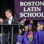 06/13/2016 BOSTON, MA Mayor Marty Walsh (cq) speaks during the graduation ceremony for Boston Latin's class of 2016 held at the Blue Hills Bank Pavilion in Boston. (Aram Boghosian for The Boston Globe) 