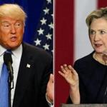 Donald Trump (left) spoke in Manchester, N.H., on Monday. Hillary Clinton spoke in Cleveland.