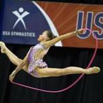 Providence, R.I-June 10, 2016-Globe Staff Photo by Stan Grossfeld--2016 USA Gymnastics Championships held at the Dunkin Donuts Center. Elizabeth Kapitonova, of Staten Island, N.Y. competes in the (junior) rope competition. She finished third.