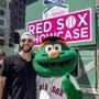Red Sox pitcher Matt Barnes with mascot Wally the Green Monster at Faneuil Hall. 