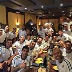 Lionel Messi (bottom right, second from front) and Argentina?s men?s soccer team at Tango Restaurant on Sunday.