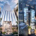 A sampling of proposals for the Winthrop Square Garage from Millenium Partners (left), Trans National Properties (middle), and a partnership of Lend Lease, Hudson Group, and Eagle Development.