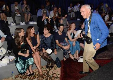 JUNE 25, 2016: It was reported that NY Times fashion photographer Bill Cunningham died at 87, June 25, 2016. He was in the hospital recovering from what appears to have been a stroke. NEW YORK, NY - SEPTEMBER 12: (L-R) Winona Ryder, Christina Ricci, Parker Posey, guest, Deborah Ann Woll, Michelle Dockery and photographer Bill Cunningham attend the Marc Jacobs Spring 2014 fashion show at The New York State Armory, 68 Lexington on September 12, 2013 in New York City. (Photo by Dimitrios Kambouris/Getty Images for Marc Jacobs)
