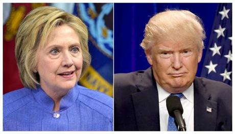 (FILES) This combination of file photos shows Democratic presidential candidate Hillary Clinton(L)on June 15, 2016 and presumptive Republican presidential nominee Donald Trump on June 13, 2016. Two head-to-head polls released Sunday showed a resurgent Hillary Clinton taking a lead in the US presidential race, after a tumultuous month for Donald Trump, who has failed to rally confidence among voters or party leaders.If the presidential election were held today, 51 percent of poll respondents said they would vote for Clinton, versus 39 percent for Trump, according to a Washington Post-ABC News poll on June 26, 2016. It was conducted Monday through Thursday of last week among 836 registered voters and had a margin of error of four percentage points. / AFP PHOTO / dskDSK/AFP/Getty Images

