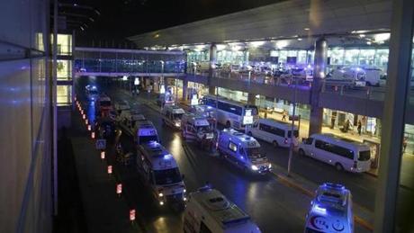 TURKEY SLIDER1 Ambulance cars arrive at Turkey's largest airport, Istanbul Ataturk, Turkey, following a blast June 28, 2016. REUTERS/Osman Orsal
