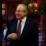 Boston, Massachusetts -- 1/3/2016- House Speaker Robert DeLeo laughs as he chats with a reporter following an interview inside his office at the State House in Boston, Massachusetts January 3, 2016. Jessica Rinaldi/Globe Staff Topic: 04deleo Reporter: 