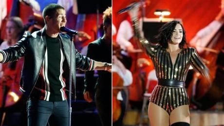 Nick Jonas and Demi Lovato performed at the DCR Hatch Shell on Sunday night.
