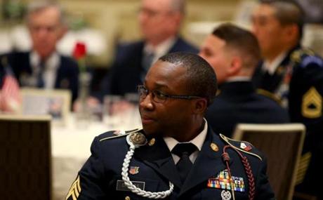 Cambridge Ma 06102016 Sgt. First Class Claudy Charles, age 41, was at a 241st Birthday of the U.S.Army celebration in Cambridge. He will be retiring at the end of June of this year. Globe/Staff Photographer Jonathan Wiggs
