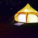 Inside or out, the 16-foot Lotus Belle tent glowed with the fun of a night spent glamping.