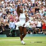 LONDON, ENGLAND - JULY 09: Serena Williams of The United States celebrates victory following The Ladies Singles Final against Angelique Kerber of Germany on day twelve of the Wimbledon Lawn Tennis Championships at the All England Lawn Tennis and Croquet Club on July 9, 2016 in London, England. (Photo by Clive Brunskill/Getty Images)