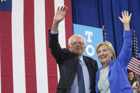 Senator Bernie Sanders (left) and Hillary Clinton. 
