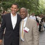 Barack Obama with one of his law school mentors and senior advisers, Charles J. Ogletree, at a reuinion of black Harvard law grads in 2005. (Photo courtesy of Charles J. Ogletree) Library Tag 11072008
