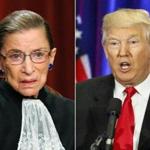 (COMBO) This combination of pictures created on July 13, 2016 shows US Supreme Court Associate Justice Ruth Bader Ginsburg (L) in Washington, DC, on October 8, 2010 and Republican presidential nominee Donald Trump in New York on June 22, 2016. Trump called on July 13, 2016, for the resignation of the Ginsburg, charging that her 
