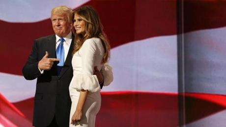 Donald Trump gestured to his wife, Melania, Monday night. 
