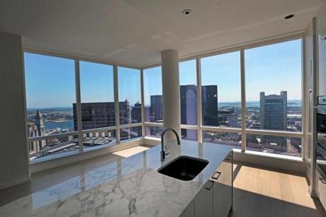 A corner unit on the 51st floor of the Millennium Tower offers sweeping views of Boston.
