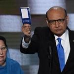Khizr Khan, with his wife, Ghazala, and holding his copy of the US Constitution, has been in a feud with Donald Trump.