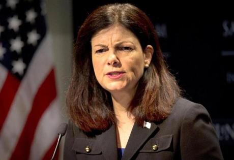 US Senator Kelly Ayotte spoke to business leaders at the New Hampshire Institute of Politics at Saint Anselm College last month.
