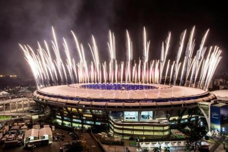 RIO DE JANEIRO, BRAZIL - AUGUST 03: Fireworks explode above the Maracana stadium during the rehearsal of the opening ceremony of the Olympic Games on August 03, 2016 in Rio de Janeiro, Brazil. Rio 2016 will be the first Olympic Games in South America. The event will take place between August 5-21. (Photo by Buda Mendes/Getty Images)

