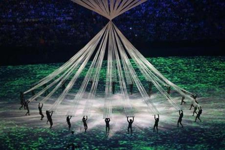 Performers during the Opening Ceremony of the Rio 2016 Olympic Games.
