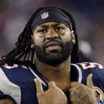 In this Dec. 10, 2012 photo, New England Patriots' Brandon Spikes watches from the bench in the fourth quarter of an NFL football game against the Houston Texans in Foxborough, Mass. Massachusetts State Police are investigating after a damaged 2011 Mercedes-Maybach belonging to Spikes was found abandoned in the median of Interstate 495 with front-end damage at about 3:30 a.m. Sunday, June 7, 2015, in Foxborough. (AP Photo/Elise Amendola)