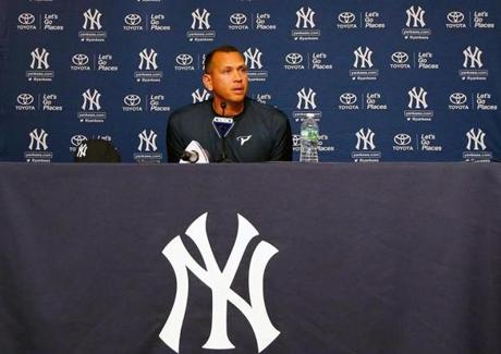NEW YORK, NY - AUGUST 07: Alex Rodriguez speaks during a news conference on August 7, 2016 at Yankee Stadium in the Bronx borough of New York City. Rodriguez announced that he will play his final major league game on Friday, August 12 and then assume a position with the Yankees as a special advisor and instructor. (Photo by Jim McIsaac/Getty Images)

