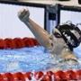 Katie Ledecky of the US celebrated after she broke her own world record in the women's 400-meter freestyle final. 