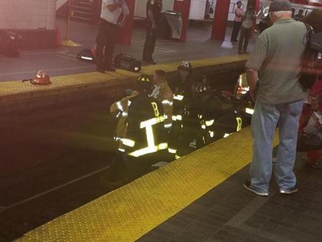 A male fell onto the train tracks and struck the third rail at the Park Street MBTA station on Tuesday night.
