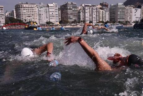 The women?s marathon swim was held Monday in the waters off Copacabana. 

