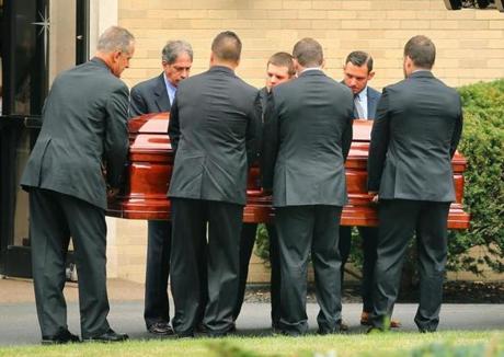 Leominster-08/16/2016-A funeral service was held at Our Lady of the Lake Church for Vanessa Marcotte, a Google worker who was murdered in Princeton while jogging. Paulbearers carry her casket into the church. Boston Globe staff photo by John Tlumacki(metro)
