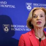 BOSTON, MA - 6/24/2016: Brigham and Women's Healthcare President Elizabeth Nabel speaks at a news conference at One Brigham Circle on Friday, June 24, 2016. Hospital officials said they were reducing patient capacity and bringing in hundreds of temporary nurses in anticipation of a strike by nurses on Monday. (Timothy Tai for The Boston Globe)