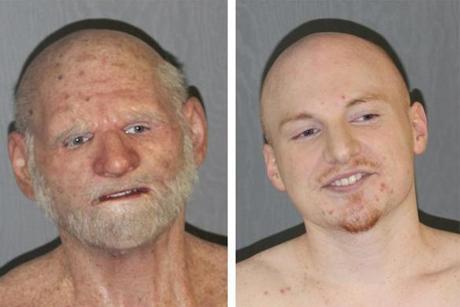 Shaun Miller, right, and the mask police said he used as his disguise. 
