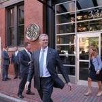 Governor Charlie Baker left General Electric Co.?s temporary offices on Monday. 