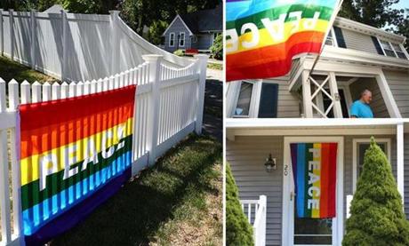 Neil Podolski was one of many Natick neighbors displaying the rainbow flag in support of Lauri and Cari Ryding. 

