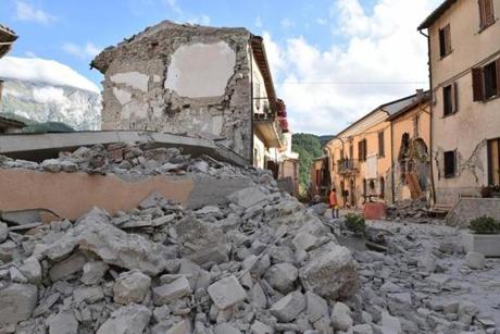 ARQUATA DEL TRONTO, ITALY - AUGUST 24: A view of buildings damaged by the earthquake on August 24, 2016 in Arquata del Tronto, Italy. Central Italy was struck by a powerful, 6.2-magnitude earthquake in the early hours, which has killed at least thirteen people and devastated dozens of mountain villages. Numerous buildings have collapsed in communities close to the epicenter of the quake near the town of Norcia in the region of Umbria, witnesses have told Italian media, with an increase in the death toll highly likely (Photo by Giuseppe Bellini/Getty Images) *** BESTPIX ***
