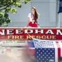 08/27/2016 NEEDHAM, MA Aly Raisman (cq) arrives on a fire truck for a rally honoring the Olympic champion gymnast in the Town Common of her hometown, Needham. (Aram Boghosian for The Boston Globe) 
