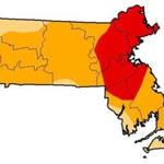 The area showed in red is suffering from an extreme drought.