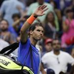 Rafael Nadal, of Spain, waves to fans after loosing to Lucas Pouille, of France, during the fourth round of the U.S. Open tennis tournament, Sunday, Sept. 4, 2016, in New York. (AP Photo/Alex Brandon)