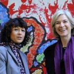 French researcher in microbiology, genetics, and biochemistry Emmanuelle Charpentier, left, and US professor of chemistry and of molecular and cell bBiology Jennifer Doudna pose in Spain in 2015.