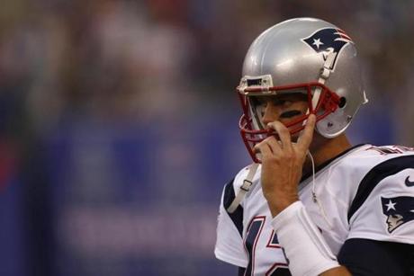 Tom Brady, shown during last week?s preseason game against the Giants, can return to the team after Week 4.
