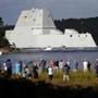 The future USS Zumwalt heads down the Kennebec River after leaving Bath Iron Works Wednesday, Sept. 7, 2016, in Bath, Maine. The nation's biggest and most technologically sophisticated destroyer is going to join the Navy with half the normal crew size thanks to unprecedented automation. (AP Photo/Robert F. Bukaty)