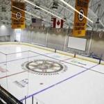 Brighton, MA - 9/8/2016 - The view of the ice from the press box at the new Bruins practice facility in Brighton, MA, September 8, 2016. (Jessica Rinaldi/Globe Staff) Topic: Bruins 