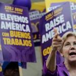 Senator Elizabeth Warren addressed the crowd during a Raise America Rally at the Boston Common Saturday. 