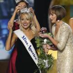 The outgoing Miss America, Betty Cantrell, crowned the winner, Miss Arkansas Savvy Shields, during Sunday?s pageant in Atlantic City, N.J.