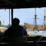 Plymouth- 6/9/2016 Surfside Smokehouse on the Plymouth waterfront, and the view from the deck with the Mayflower ll ship nearby Plymouth Rock. Boston Globe staff photo by John Tlumacki(south)